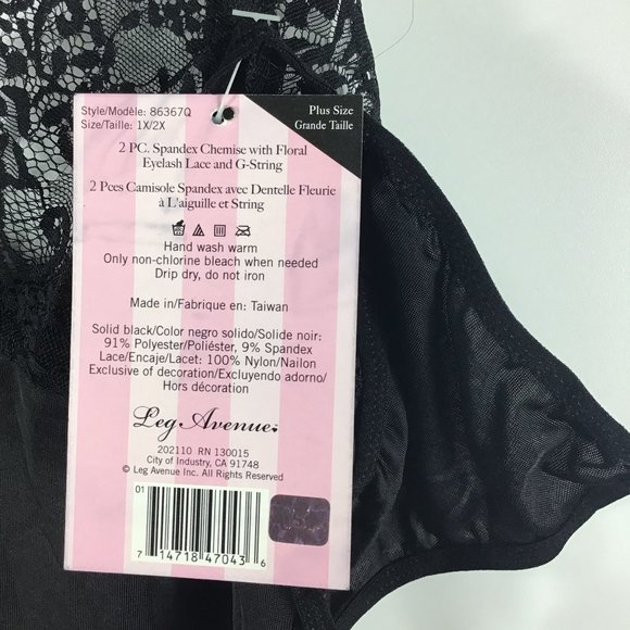 NWT Leg Avenue Women's Black Chemise & Slip 1X/2X - Picture 2 of 3